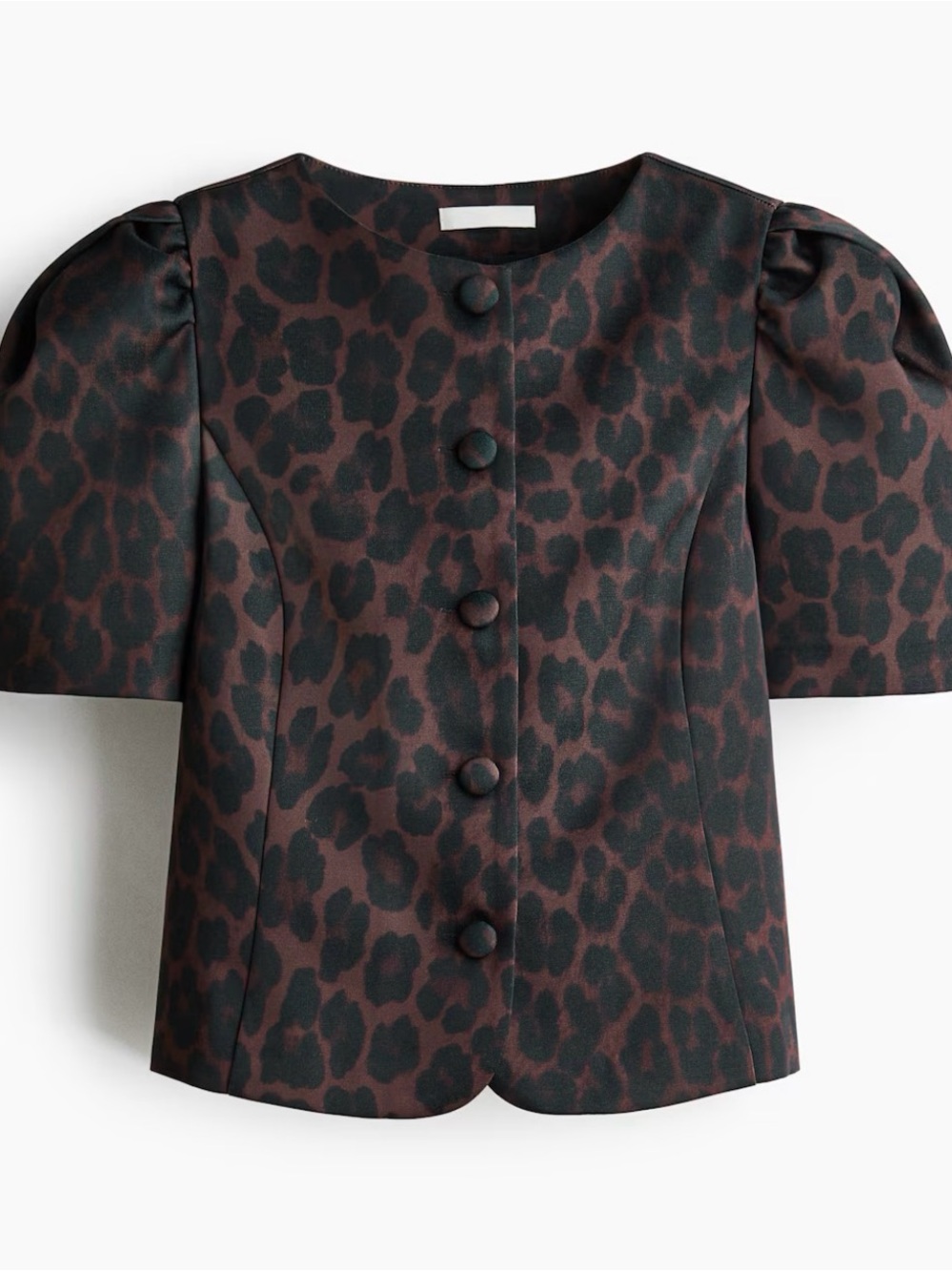 H&M Puff Sleeve Leopard Print top Jacket in Dark Brown